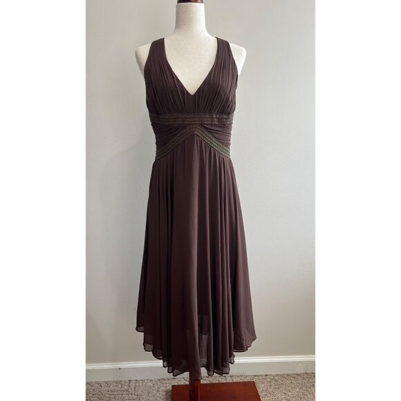 Jones New York Silk Sleeveless Fit and Flare Dress Womens 10 Brown Flowy Y2K - Picture 1 of 8